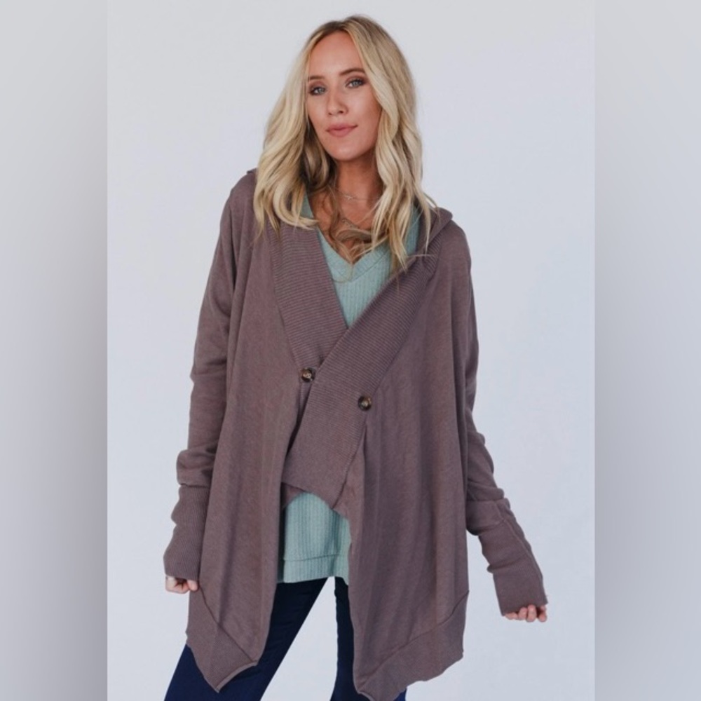 Brown Open Front Cardigan